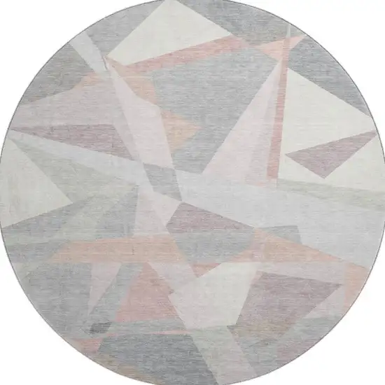 8' Blush Ivory And Gray Geometric Washable Round Rug With UV Protection Photo 3