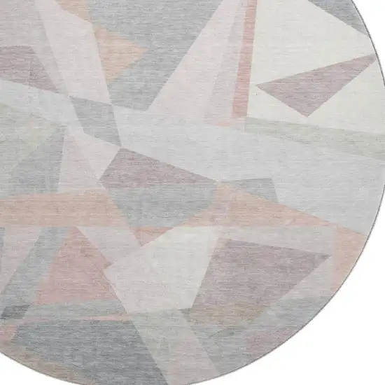 8' Blush Ivory And Gray Geometric Washable Round Rug With UV Protection Photo 2
