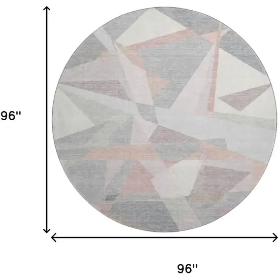 8' Blush Ivory And Gray Geometric Washable Round Rug With UV Protection Photo 9