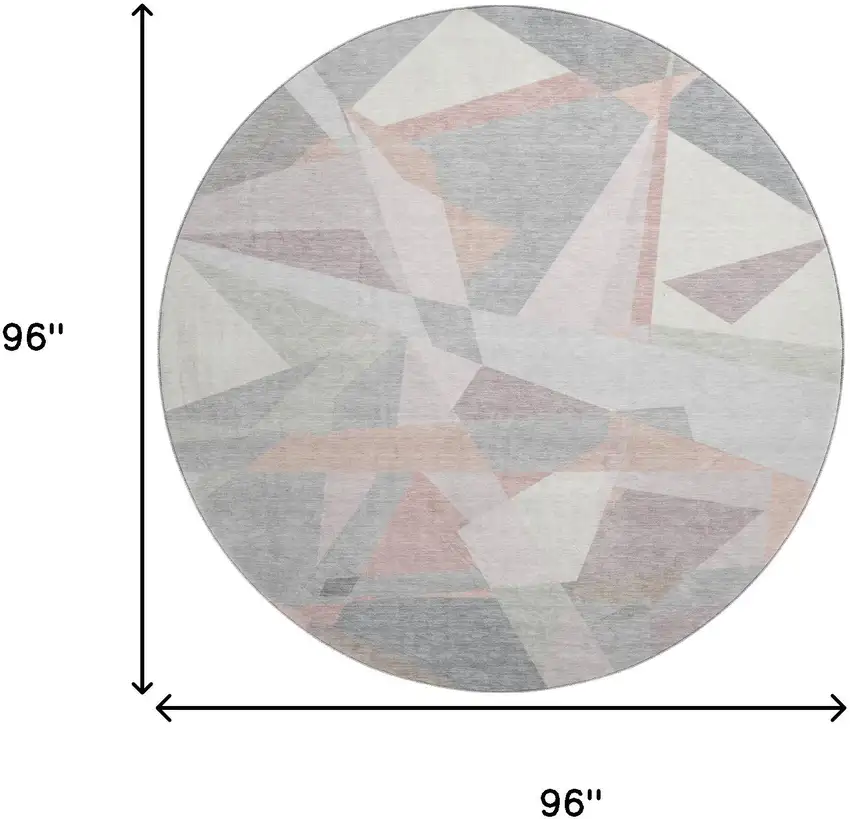 8' Blush Ivory And Gray Geometric Washable Round Rug With UV Protection Photo 9