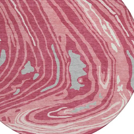 8' Blush Ivory And Gray Round Abstract Washable Indoor Outdoor Area Rug Photo 6
