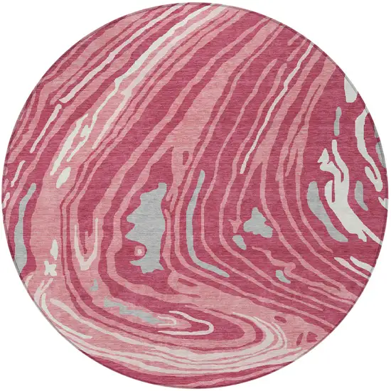 8' Blush Ivory And Gray Round Abstract Washable Indoor Outdoor Area Rug Photo 7