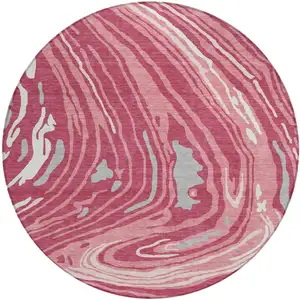 Photo of 8' Blush Ivory And Gray Round Abstract Washable Indoor Outdoor Area Rug