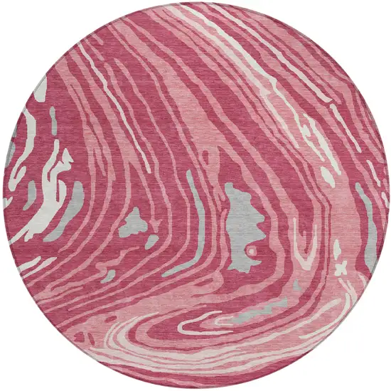 8' Blush Ivory And Gray Round Abstract Washable Indoor Outdoor Area Rug Photo 2