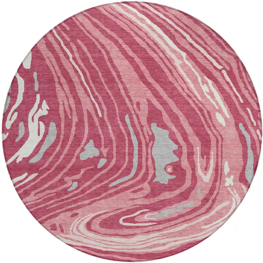 8' Blush Ivory And Gray Round Abstract Washable Indoor Outdoor Area Rug Photo 2