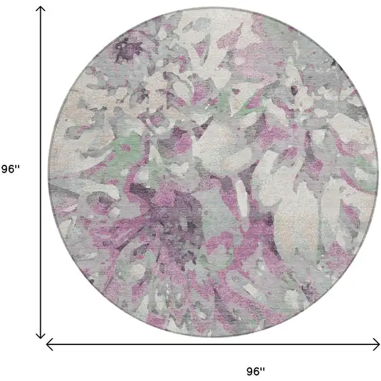 8' Blush Ivory And Gray Round Floral Washable Indoor Outdoor Area Rug Photo 3