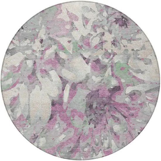 8' Blush Ivory And Gray Round Floral Washable Indoor Outdoor Area Rug Photo 4