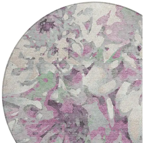 8' Blush Ivory And Gray Round Floral Washable Indoor Outdoor Area Rug Photo 7