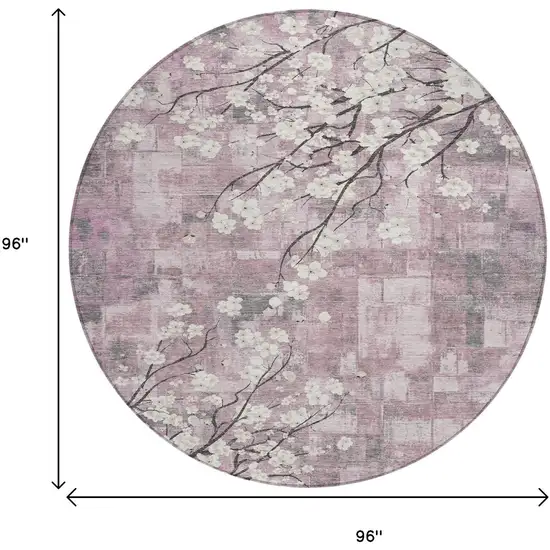 8' Blush Ivory And Gray Round Floral Washable Indoor Outdoor Area Rug Photo 3