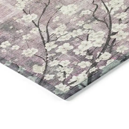 8' Blush Ivory And Gray Round Floral Washable Indoor Outdoor Area Rug Photo 5