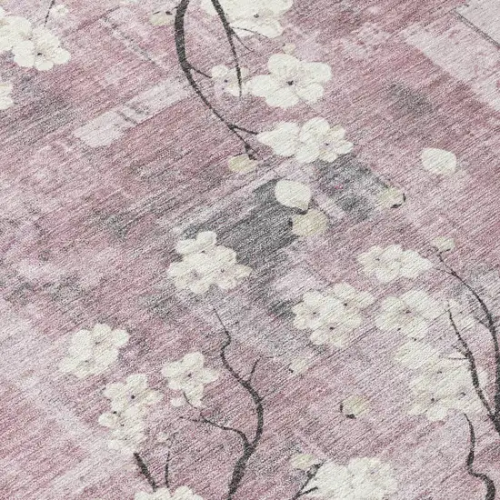 8' Blush Ivory And Gray Round Floral Washable Indoor Outdoor Area Rug Photo 7