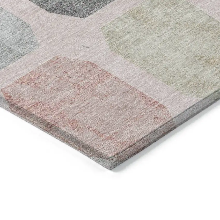 8' Blush Ivory And Gray Round Geometric Washable Indoor Outdoor Area Rug Photo 8