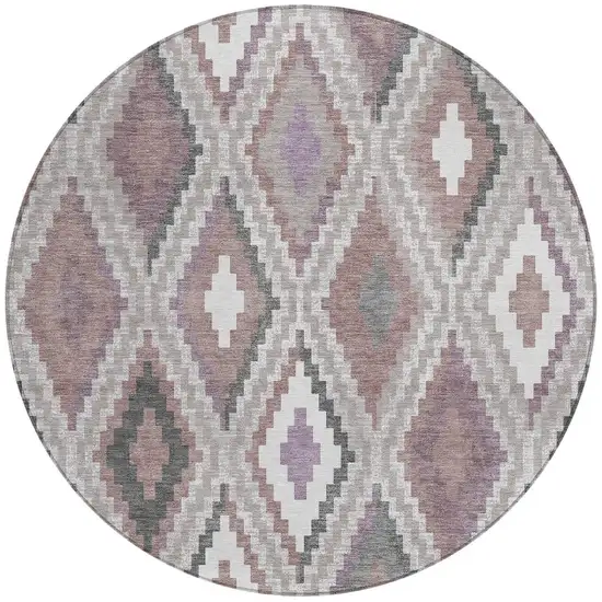 8' Blush Ivory And Gray Round Geometric Washable Indoor Outdoor Area Rug Photo 4