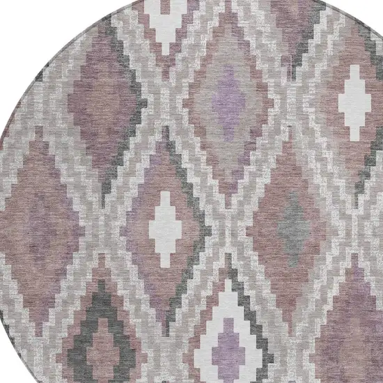 8' Blush Ivory And Gray Round Geometric Washable Indoor Outdoor Area Rug Photo 7