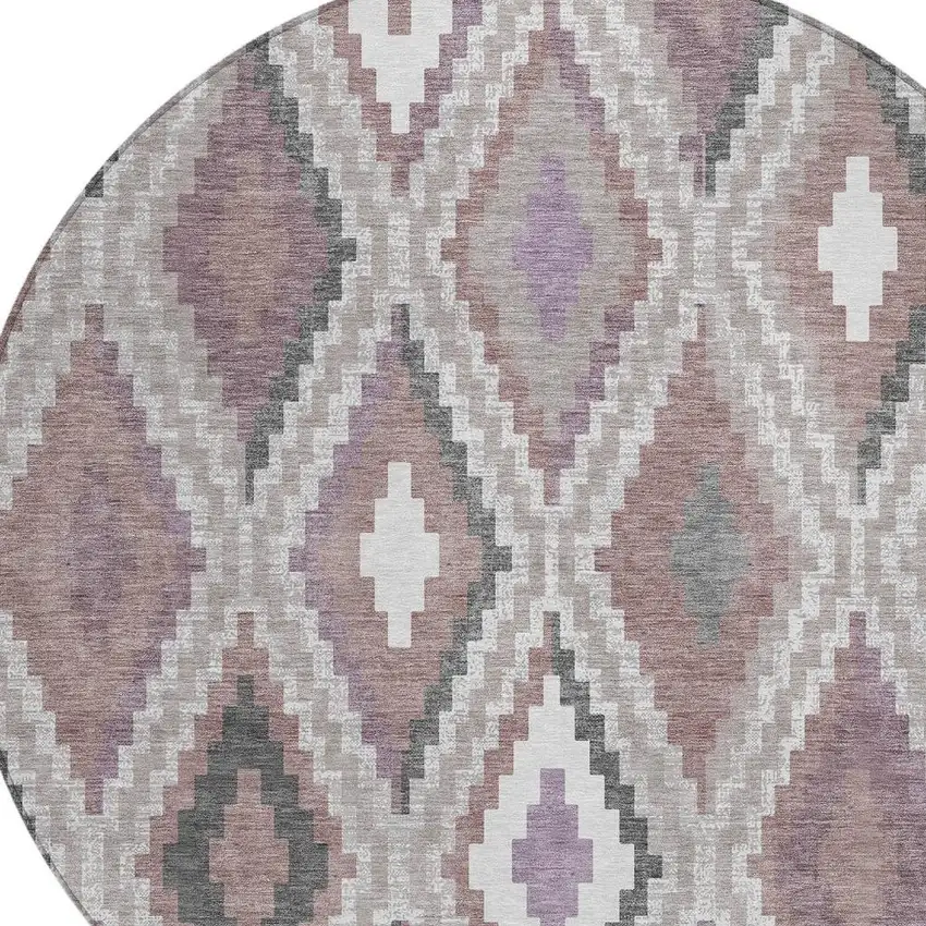 8' Blush Ivory And Gray Round Geometric Washable Indoor Outdoor Area Rug Photo 7