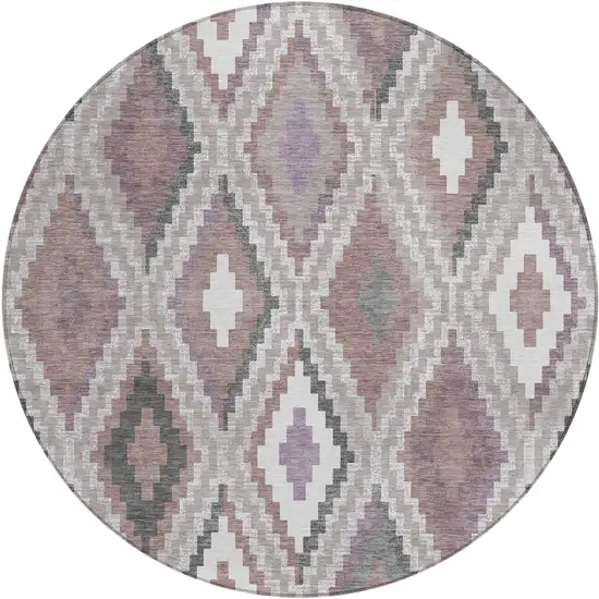8' Blush Ivory And Gray Round Geometric Washable Indoor Outdoor Area Rug Photo 2