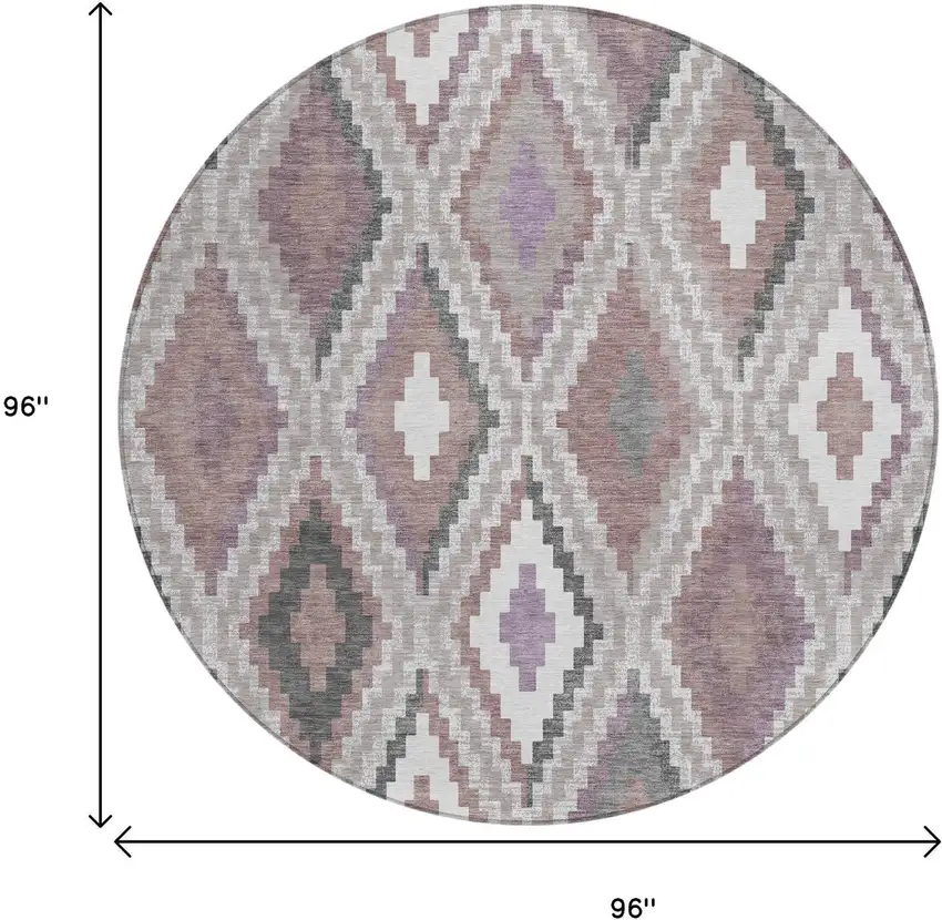 8' Blush Ivory And Gray Round Geometric Washable Indoor Outdoor Area Rug Photo 3