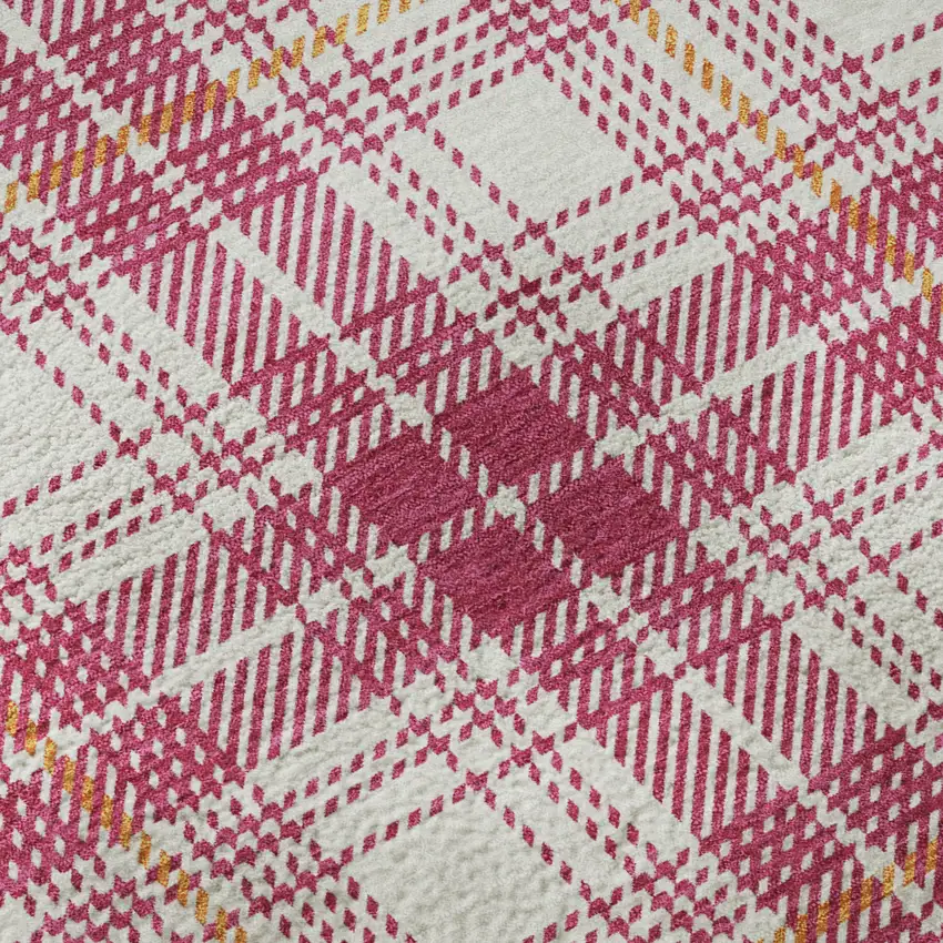 8' Blush Ivory And Orange Plaid Washable Round Rug With UV Protection Photo 8