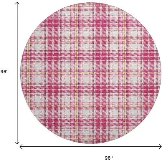 8' Blush Ivory And Orange Plaid Washable Round Rug With UV Protection Photo 9