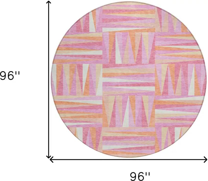 8' Blush Ivory And Orange Round Geometric Washable Indoor Outdoor Area Rug Photo 3