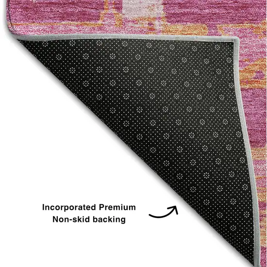 8' Blush Ivory And Orange Striped Washable Round Rug With UV Protection Photo 6