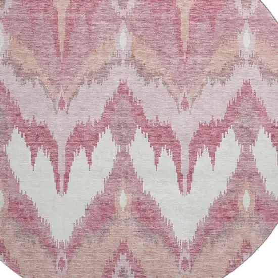 8' Blush Ivory And Pink Ikat Washable Round Rug With UV Protection Photo 3