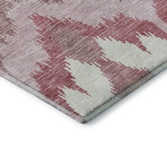 8' Blush Ivory And Pink Ikat Washable Round Rug With UV Protection Photo 7