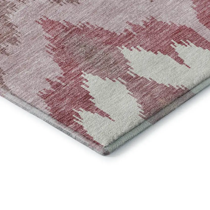 8' Blush Ivory And Pink Ikat Washable Round Rug With UV Protection Photo 7