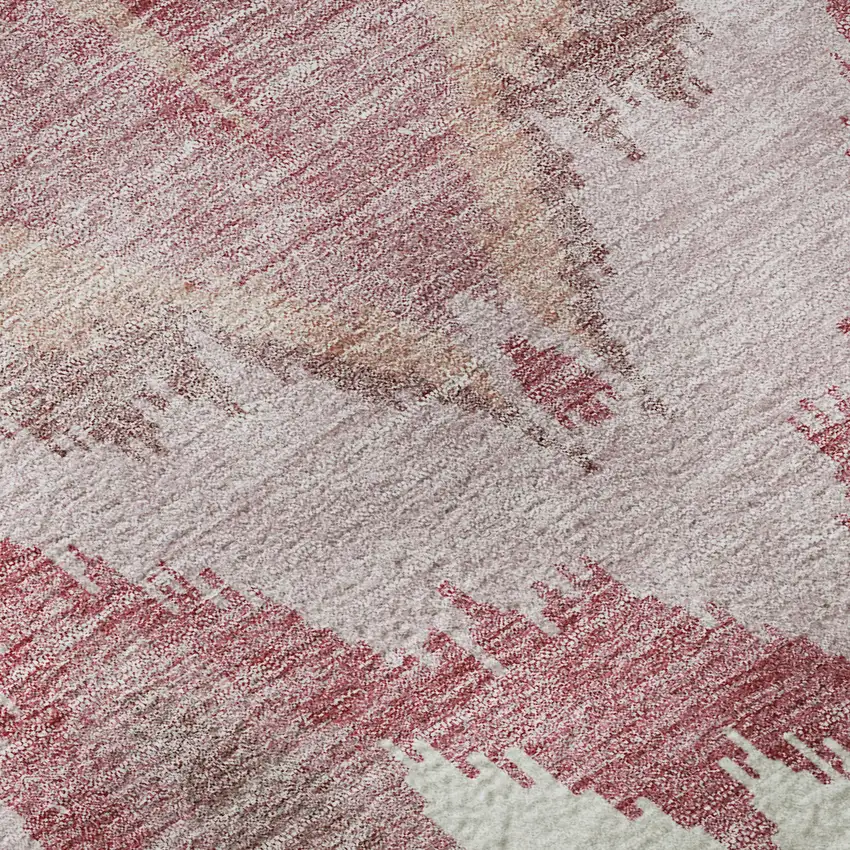 8' Blush Ivory And Pink Ikat Washable Round Rug With UV Protection Photo 9