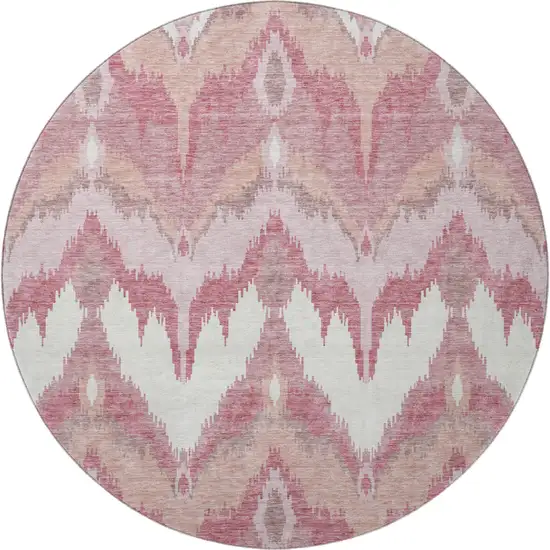 8' Blush Ivory And Pink Ikat Washable Round Rug With UV Protection Photo 4