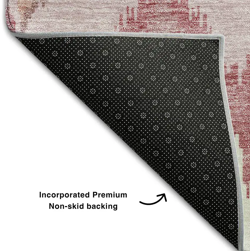 8' Blush Ivory And Pink Ikat Washable Round Rug With UV Protection Photo 6