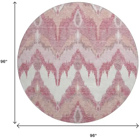 8' Blush Ivory And Pink Ikat Washable Round Rug With UV Protection Photo 3
