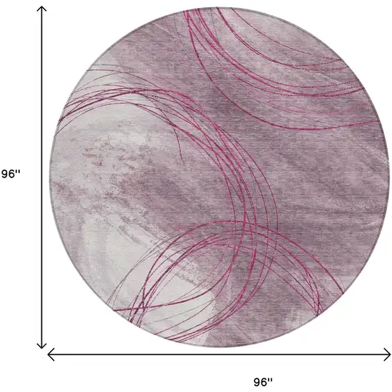 8' Blush Ivory And Pink Round Abstract Washable Indoor Outdoor Area Rug Photo 9