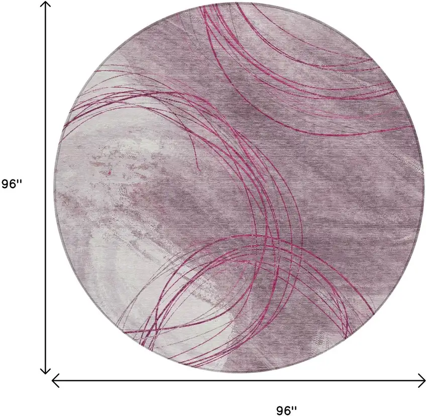 8' Blush Ivory And Pink Round Abstract Washable Indoor Outdoor Area Rug Photo 9