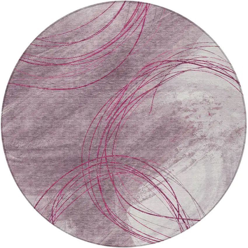 8' Blush Ivory And Pink Round Abstract Washable Indoor Outdoor Area Rug Photo 2