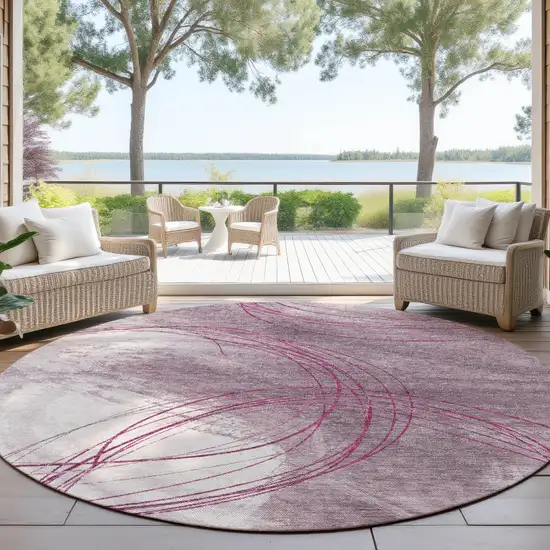 8' Blush Ivory And Pink Round Abstract Washable Indoor Outdoor Area Rug Photo 3