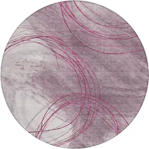 Photo of 8' Blush Ivory And Pink Round Abstract Washable Indoor Outdoor Area Rug
