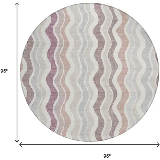8' Blush Ivory And Taupe Round Striped Washable Indoor Outdoor Area Rug Photo 3