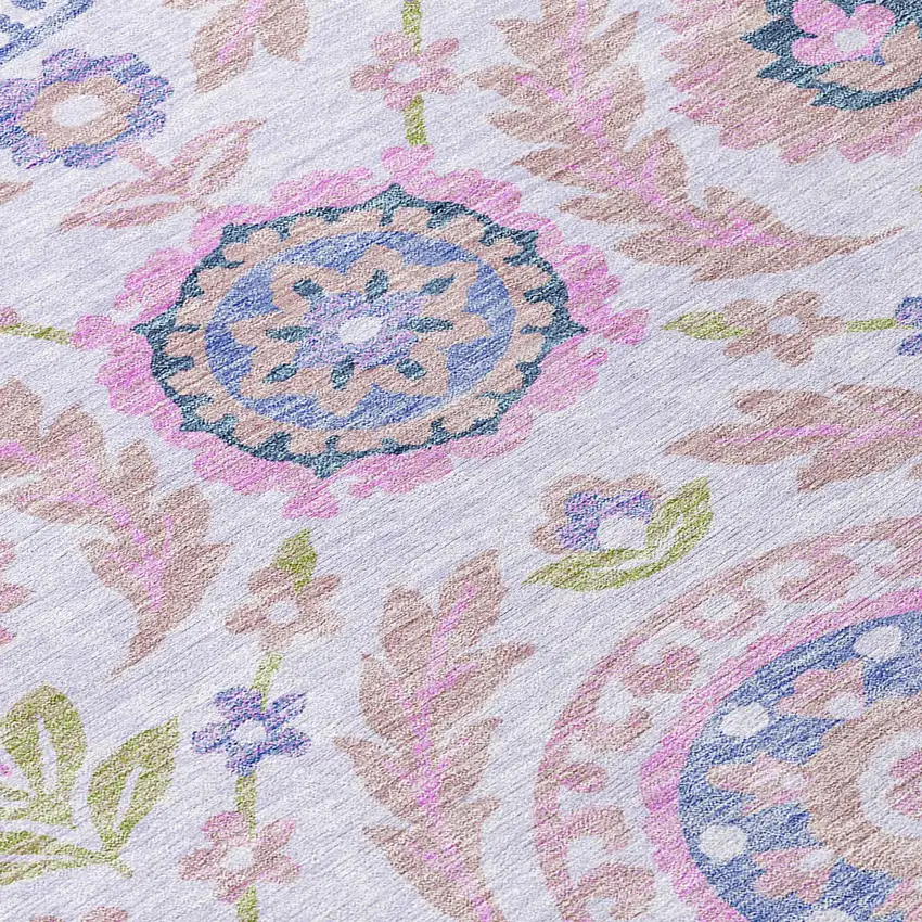 8' Blush Lavender And Purple Round Floral Washable Indoor Outdoor Area Rug Photo 4