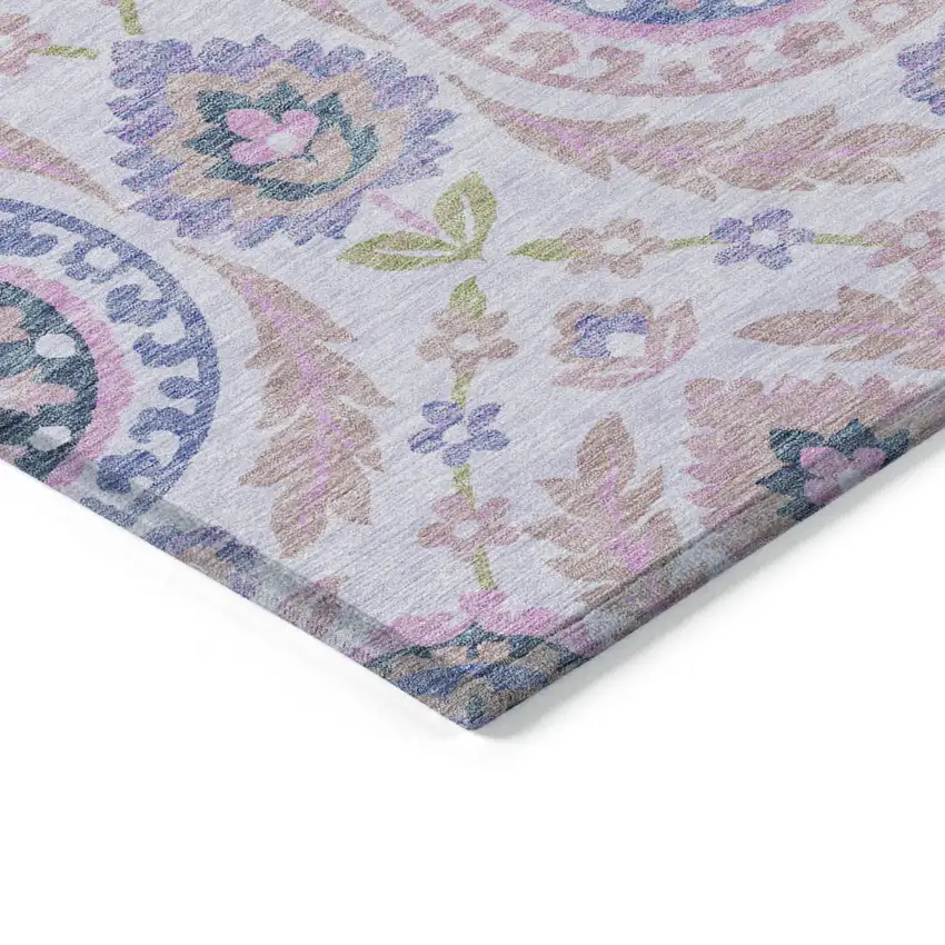 8' Blush Lavender And Purple Round Floral Washable Indoor Outdoor Area Rug Photo 3