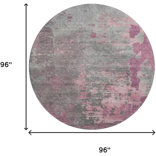 8' Blush Mauve And Gray Abstract Washable Round Rug With UV Protection Photo 9