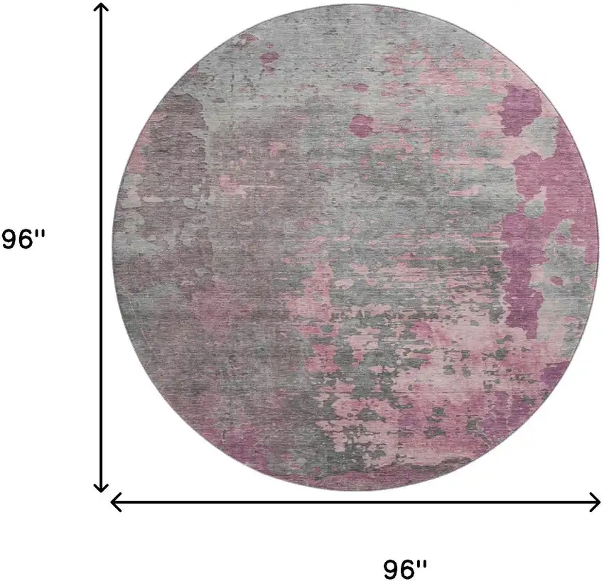 8' Blush Mauve And Gray Abstract Washable Round Rug With UV Protection Photo 9