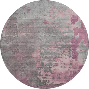 Photo of 8' Blush Mauve And Gray Abstract Washable Round Rug With UV Protection