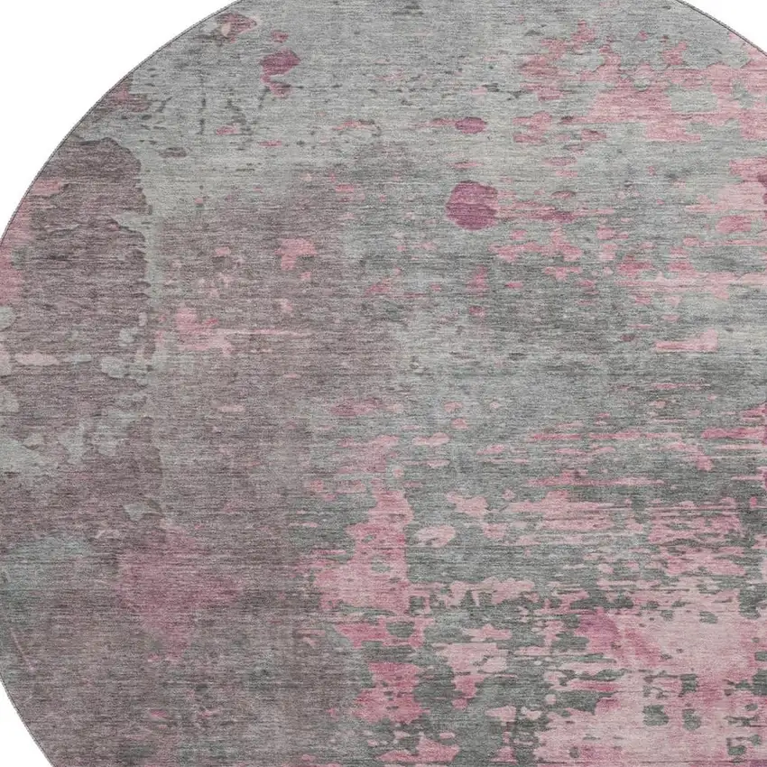 8' Blush Mauve And Gray Abstract Washable Round Rug With UV Protection Photo 2