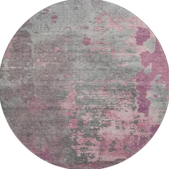 8' Blush Mauve And Gray Abstract Washable Round Rug With UV Protection Photo 3