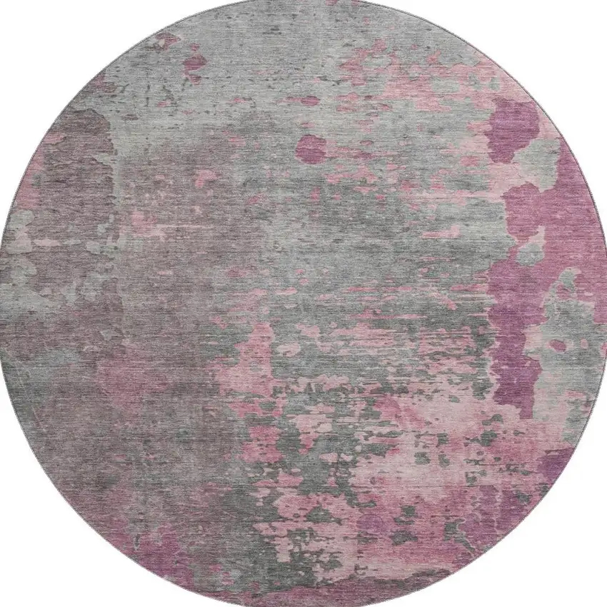 8' Blush Mauve And Gray Abstract Washable Round Rug With UV Protection Photo 3