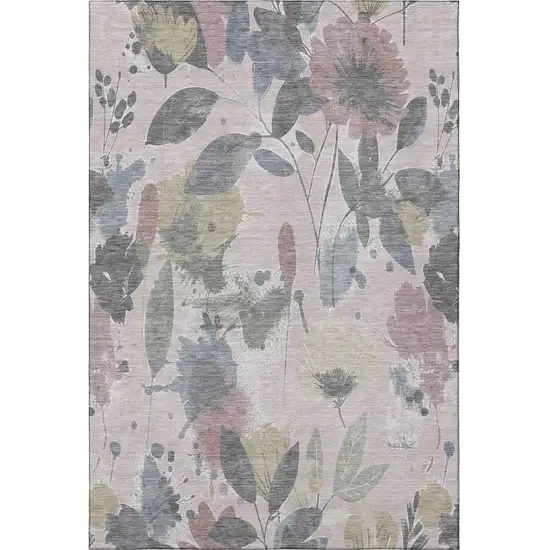 8' Blush Mauve And Gray Floral Washable Area Rug With UV Protection Photo 3
