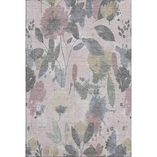 8' Blush Mauve And Gray Floral Washable Area Rug With UV Protection Photo 1