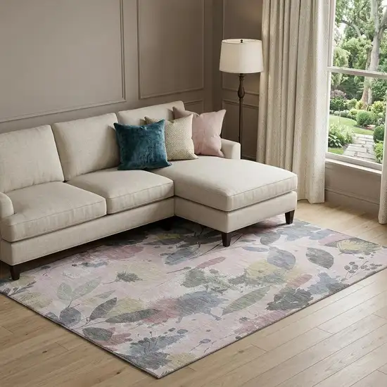 8' Blush Mauve And Gray Floral Washable Area Rug With UV Protection Photo 1