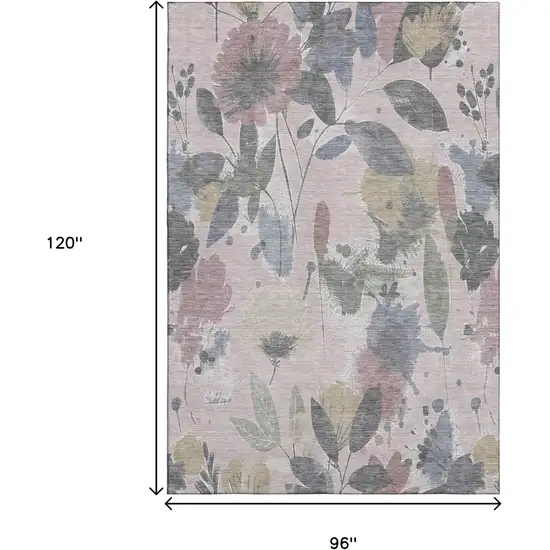 8' Blush Mauve And Gray Floral Washable Area Rug With UV Protection Photo 7